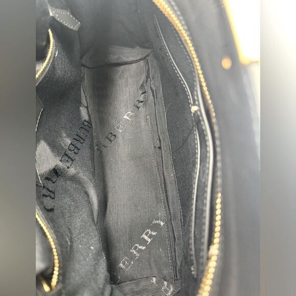 Auth Burberry Black Matte Leather Clifton Convertible 2way Handbag Purse - Picture 15 of 16